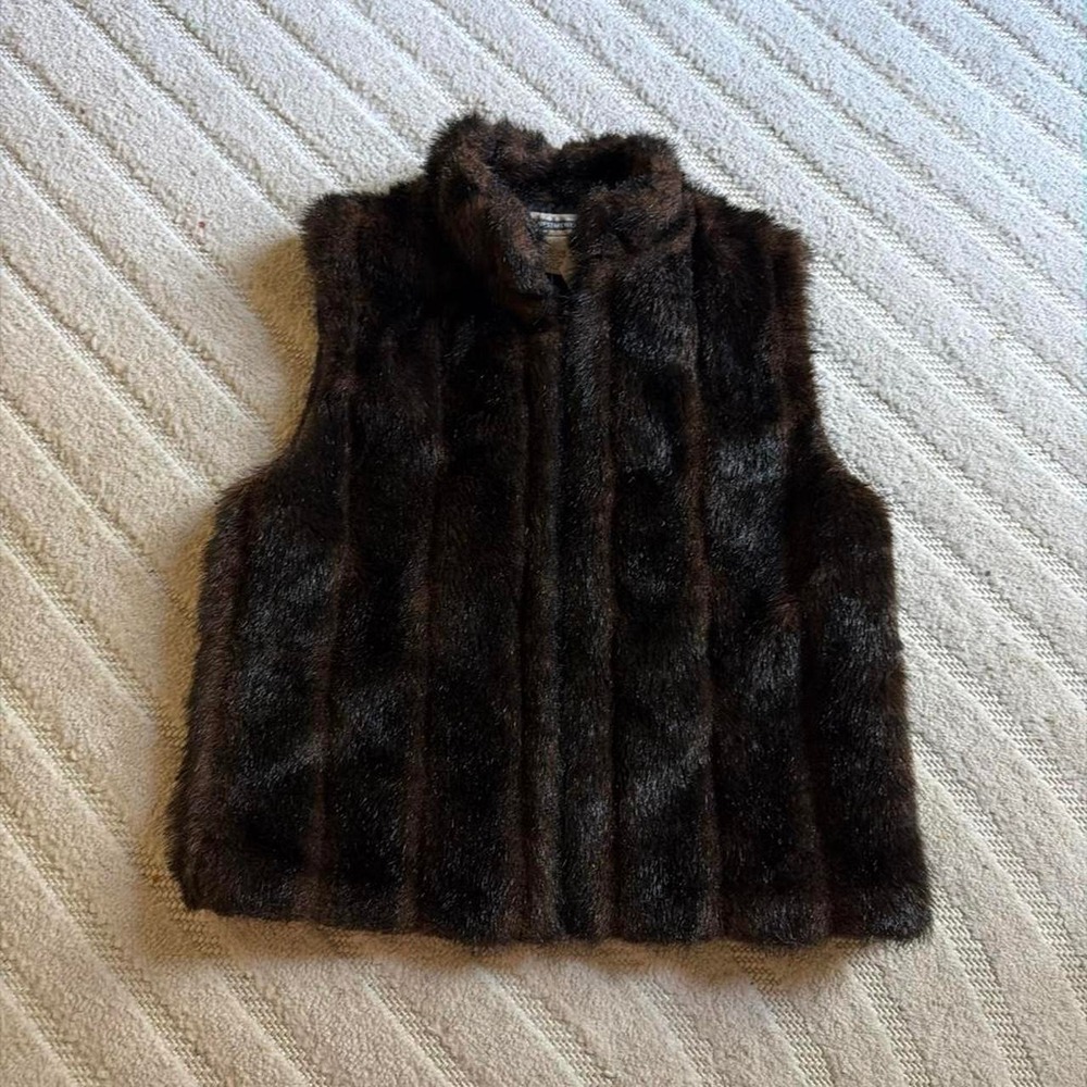 VTG Y2K Investments Brown faux fur vest size L Punk Grunge Boho Streetwear
